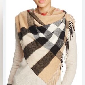 Burberry Check Cashmere Bandana Scarf triangle made in Scotland 100% Authentic
